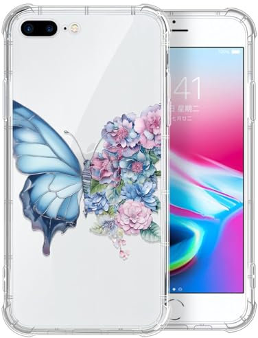 Yuning419 Compatible with iPhone 7/8/SE2/SE3 Case,Soft TPU Transparent Shockproof Protective Cover Clear Case for iPhone 7/8/SE2/SE3,Flying Blue Butterfly