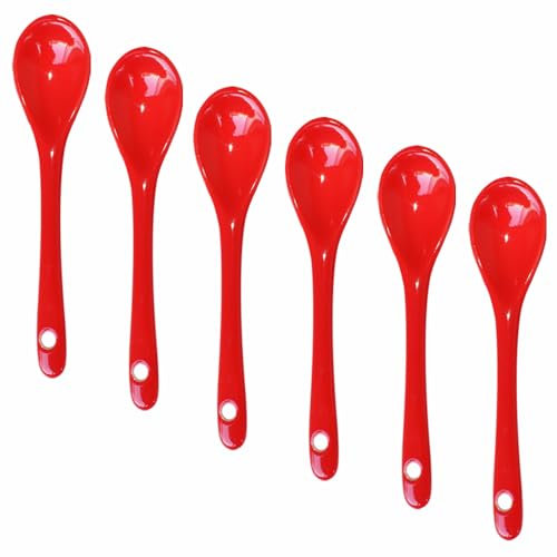 Lotatheta 6 pcs Red Porcelain Egg Spoons Ceramic Spoons 4.7 inch Coffee Dessert Yogurt Tea Milky Tea