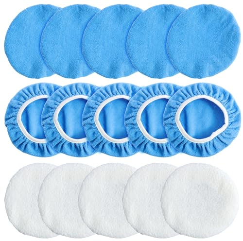 Polierhauben-Set 15 Stück Polierhauben 220mm/260mm für Auto - Wachshauben Polierpads für Auto-Poliermaschine - 10 Mikrofaser 5 Wolle für Möbel, Glas, Bodenpolieren (220mm)
