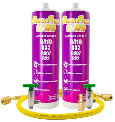 Ralerfresh RS - Gas refrigerante organico per climatizzatore split, equivalente a 950 g, sostitutivo dei gas R410, R32, R407 e R22 (2 bottiglie + chiavi + adattatore + tubo flessibile)