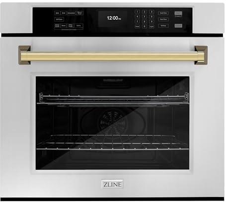 ZLINE 30 in. Autograph Edition Professional True Convection Single Wall Oven with Air Fry and Self Clean in Stainless Steel with Polished Gold Handle (WASZ-30-G)