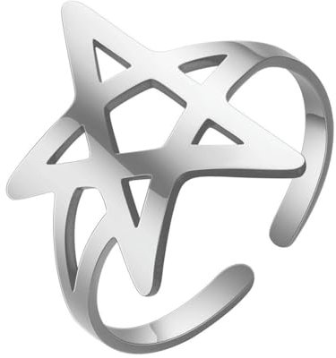 Caiduoduo Nische Edelstahl durchbrochenes Pentagramm offener Ring Paar Ring