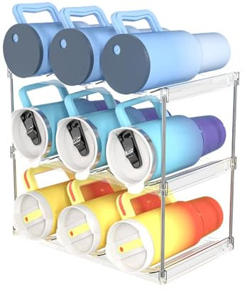 Tumbler Holder Organizer, Stackable Water Bottle Holder, Transparent Tumbler Organizer, 4 Tier Tumbler Rack, Cabinet Water Bottle Organizer, Large Compartment Tumbler Rack, ABS Tumbler Storage