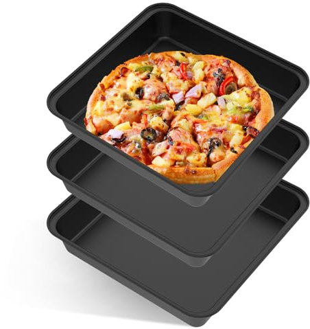 BUTORY 3 placas de pizza de acero al carbono, placa de cocción profunda para pizza, placa de cocción antiadherente para horno de pizza para uso doméstico, 25 × 24,5 × 5 cm
