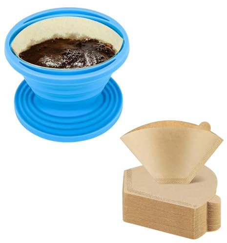 VURYAPI Colador de Cafe, Cafetera Manual con Filtro de Silicona, Filtro Cafetera Goteo Clever Dripper, Cafetera Camping Ligera y Reutilizable, Soporte para Filtro de Cafe, Con 100 papeles de filtro
