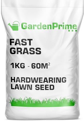 GardenPrime Fast Grass Lawn Seed - 8KG - Strong Durable Grass Seed, Fast, Rapid Green Cover, Ideal for Large Projects, Patch Repairs, Overseeding, New Lawn (8 KG)