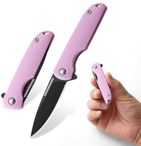 DRACHENADER Klappmesser Klein, Taschenmesser 5, 2 cm Klingenlänge, 5Cr13moV Stahl Einhandmesser, Schlüsselanhänger Mini Messer für Frauen Indoor, Klinge Schwarz- Lila Griff
