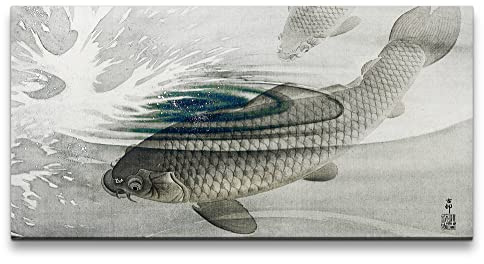 Paul Sinus Wandbild 120x60cm Ohara Koson „Karpfen und Wasserwirbel“ Leinwanddruck, Wandbild, Kunst, Natur, Japan, Fisch