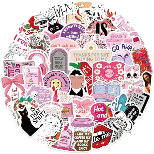 Smut Stickers 52Pcs, Bookish Smutty Stickers for Kindle, Reading Stickers for Laptop Computer Phone Scrapbook, Funny Smutty Book Vinyl Waterproof Stickers