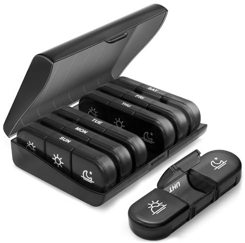 KOOSREEL Pilulier Semainier Matin, midi et Soir, Piluliers Medicaments 7 Jours 21 Compartiments, de Grande Capacite pour Poche ou Poche de Pantalon, pour Vitamines, Suppléments et Médicaments
