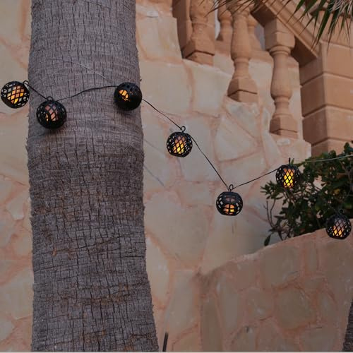 MARELIDA LED Solar Lichterkette Feuerball 8 Kugeln mit Flammeneffekt Leuchtkugeln mit Effektbeleuchtung für Innen und Außen (Solarbetrieben)