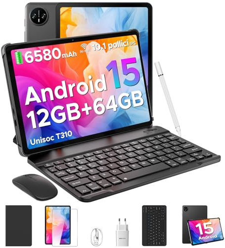 DOOGEE Tab A9 Tablet 10 Zoll Android 15, Tablet mit Tastatur/Stift/Maus/Hülle, 12GB RAM+64GB ROM(TF 2TB), 6580mAh, Unisoc T310, Dual Speaker, 5G WiFi, HD IPS Display, 8MP, GMS, BT5.0, 3.5mm, Face ID