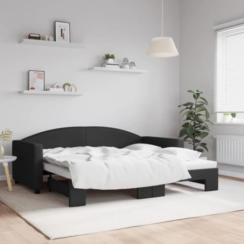 LAPOOH Tagesbett Ausziehbar Schwarz 90x190 cm Stoff, Schlafsofa, Daybed, Bettsofa, Sofa Bed, Sofabett, Schlafcouch, Jugendbett, Bettgestell, Bettcouch - 3197200