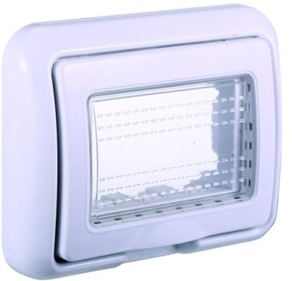 Placca con coperchio trasparente, Compatibile con BTicino Living, 3 moduli/posti, bianco, idrobox, supporto da esterno, IP55, impermeabile, stagno, per scatola/cassetta 503