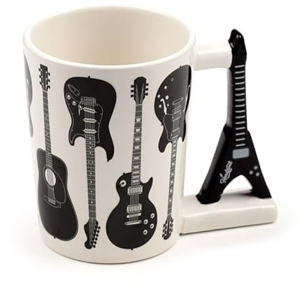 TENLITE Guitar Headstock Mug – Rock Guitar Shaped Handle Ceramic Coffee Tea Mug – Music Lover Gift for Men Women – Novelty Guitarist Cup for Musicians, Rock Fans, Birthday, Christmas, Office