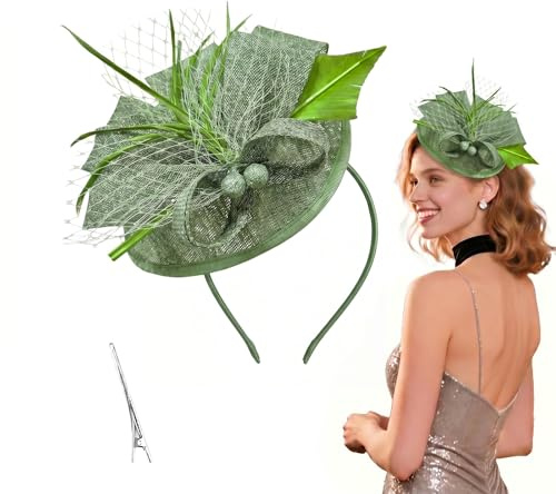 Gdrghe Feather Fascinators Hat Elegant Headband Hair Clip Combo for Weddings Cocktail Derby Fascinator Hat Tea Party Church for Girls and Women