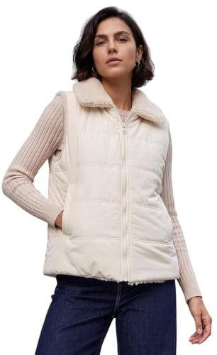 Roman Originals Reversible Fur Zip Gilet for Women UK - Ladies Everyday Autumn Winter Comfy Soft Evening Vacation Work Party Night Out