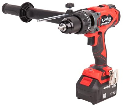 Cofan Taladro percutor a batería | Motor sin escobillas | Potencia: 20 V | Portabrocas 13 mm | 150 Nm, 2000 rpm | 2 velocidades | Percusión 30 000 BPM | Incluye accesorios | Batería y cargador NO INCL