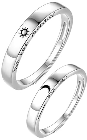Schmuckring 2stücke Kupfer Silber Sun Moon Form Verstellbar Party | 2x2x0,3cm, Eleganter Stil, für Romantische Anlässe und Reisen, für Paare