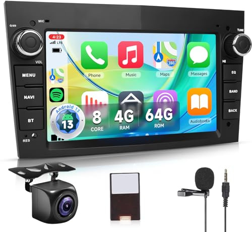 【8 Kern 4+64G】 Hodozzy Carplay Autoadio für Opel Astra Meriva Zafira mit Navi/WiFi, 7 Zoll Opel Autoradio Bluetooth mit Android Auto/Mirror Link/DSP/FM/RDS/SWC/WiFi+Rückfahrkamera, Schwarz