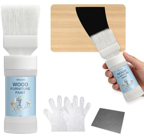Mollor alles in einem Schwarze Farbe, Abtönfarbe für Möbel, Schränke, Holz & Metall – Ohne Abschleifen, Schnelltrocknend, Wasserbasiert für Alle Oberflächen, 150g