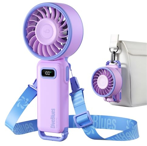 Diveblues Mini Ventilatore Portatile a Mano, Ventilatore Turbo USB Ricaricabile Pieghevole, 100 Velocità, Fino a 12 Ore di Autonomia, Ventilatore 4-in-1 da Tavolo e da Collo per Viaggi e Outdoor