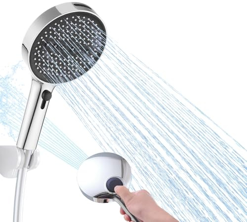 Haiba Shower Head,4 Modes Powerful Handheld Shower Head,Built-in Power Wash to Clean Tub,Tile & Pets,Silver and Black