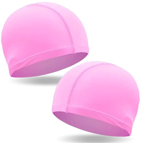 COYUN 2 pcs Bonnets de Bain Élastique, Bonnet de Bain Piscine, Bonnet de Natation en Polyester, Confortable Bonnet de Piscine Souple, Adulte Bonnet de Bain Élastique Souple Bonnet de Natation, Rose