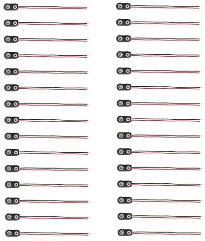 30 Pièces Connecteur Pile 9V Type I, Clip Batterie 9V avec Câble Nu 120mm, Fiche Pile 9V en Cuir Synthétique et Acier Inoxydable, Câble Noir Rouge pour Bande LED et Expériences Électroniques