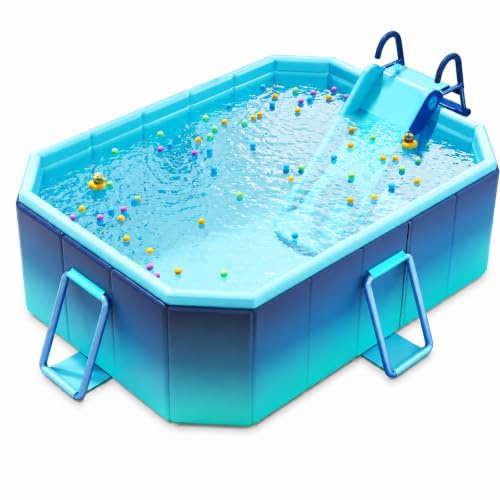 Grande Piscine Hors Sol Rectangulaire avec Toboggan pour Famille | Piscine Extérieure de Jardin avec Parois Résistantes et Échelle(1.6m/62.9in)