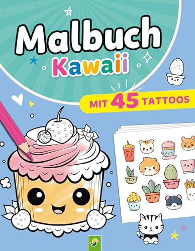 Malbuch Kawaii mit 45 Tattoos: Nit 4 Tattoo-Bögen made in Germany I hautfreundlich und sicher