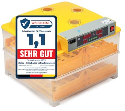 Melko Inkubator Brutautomat Brutmaschine 96 Eier vollautomatisch Geflügel | automatisches Wendesystem, Temperatur und Luftfeuchtigkeit einstellbar, 4 LED-Anzeigen, inkl. Schierlampe, für Hühner
