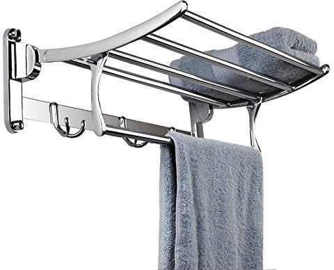 Candora® - mensola e porta asciugamani da parete in acciaio inox spazzolato. Scaffale porta asciugamani con barre, stile hotel. Dimensioni: 40 x 25 x 10 cm
