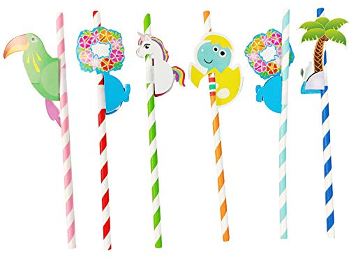 40x Assorted Funky Drinking Straws! Party Decoration Umbrella Fruits Parasol Paper Biodegradable