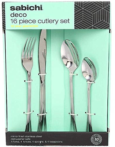 Sabichi Deco 16pc Cutlery Set, Stainless Steel, Silver, 6.3 x 20 x 27 cm