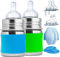 Pura Baby-Babyflaschen aus Edelstahl (Silikondüsen mit mittlerem Durchfluss, Schnelldurchflussdüsen, Einspritzdüsen, Dichtungsscheiben und -hülsen (2er-Pack) Wassergrün 5 Unzen / 150 ml S