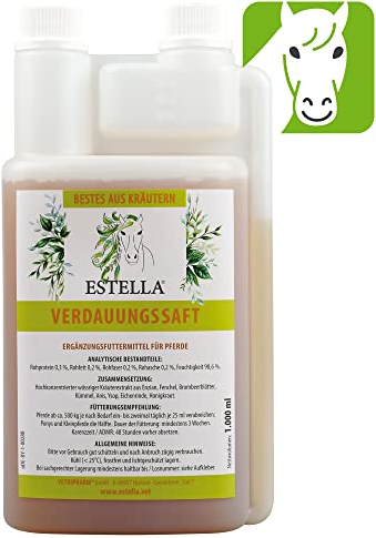 ESTELLA Verdauungssaft (1 Liter, Pferd) I Kräuterextrakt Saft für den Magen mit Enzian und Fenchel, Kräutersaft bei Blähungen und Gaskoliken, entspannt den Darm, regt die Verdauung an
