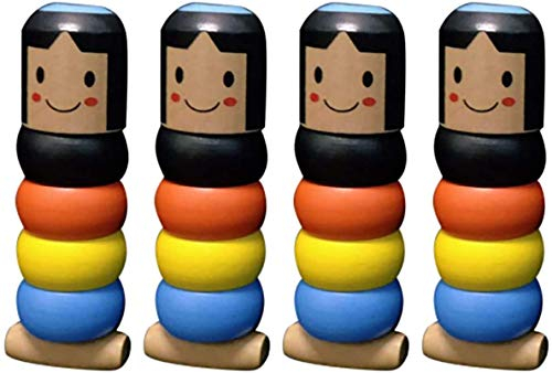 ISAKEN 4 Stück Hölzernes Mann Spielzeug, Unsterbliches Daruma Marionette, Wooden Man Magic Toy Unzerstörbares Holzspielzeug, Zauberrequisiten Hölzernes, Holz-Mann Magie Spielzeug Geschenk für Kinder