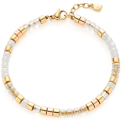 Leonardo Gioia Armband aus Edelstahl 1 Stück, zartes Perlen-Armband aus Glas-, Edelstahl und Imitationsperlen gold klar weiß, Damenschmuck, 021820