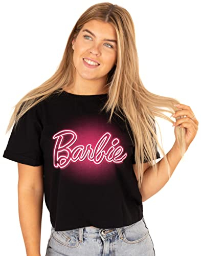 Barbie T-Shirt Cropped Femme Dames Néon Rose Logo Grey Top XL