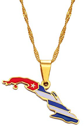 MTCDBD Kuba-Karte-Halskette Für Unisex-Schmuck, Kuba-Karte-Anhänger Mit Flagge, Partykleid, Accessoires, Ethnischer Stil, Mode-Charm-Halskette, Geschenk, Gold, 45 cm Kette