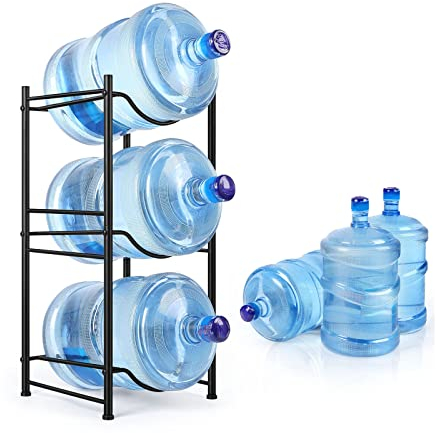 Vrisa Water Cooler Jug Rack Water Bottle Holder 3 Tier Water Bottle Storage 3/5 Gallon Water Cooler Rack Heavy Duty Rack Save Space for Home Office Kitchen, Black