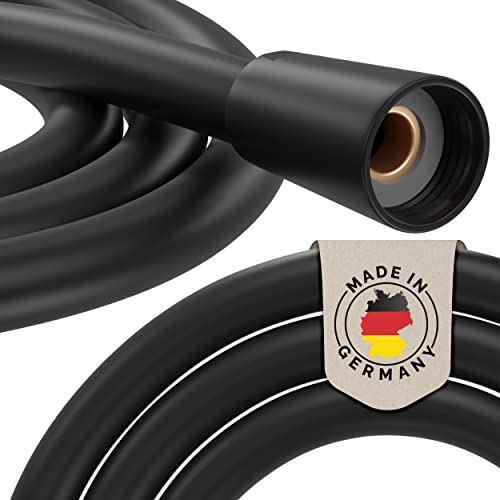 PRISMA Brauseschlauch 160cm Schwarz mit doppeltem Verdrehschutz. Duschschlauch MADE IN GERMANY - Extrem flexibel, verdrehsicher, mit Knickschutz. Duschschlauch mit Drehwirbel in Schwarz