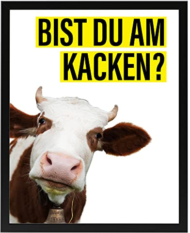 Deqosy Toilette Badezimmer Deko Bild Bist du am kacken? Kuh Dekoration (40 cm x 50 cm mit Rahmen)
