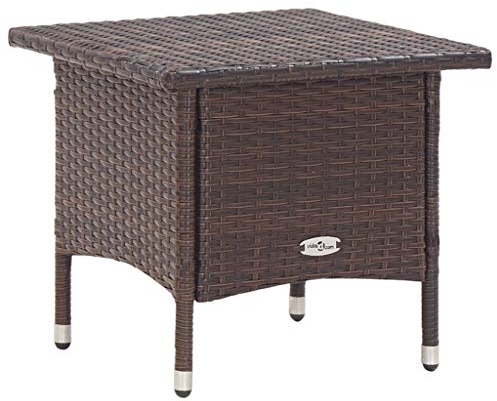 FIRBNUS 50x50x47 cm Beistelltisch Couchtisch Balkontisch Dining Table Kaffeetisch Witterungsbeständig Garten Esstisch Braun Gartentisch Teetisch Poly Rattan und Stahlgestell
