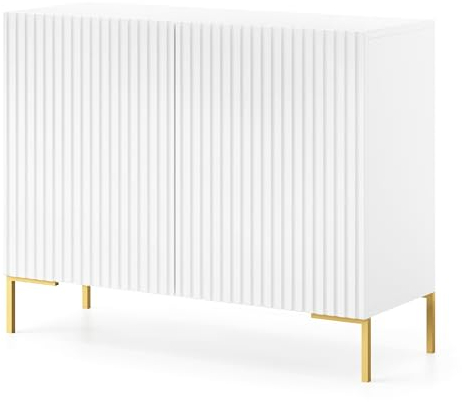 Selsey LAMMELO - Sideboard 2-türig mit Lamellenfronten - Weiß mit goldenen Beinen