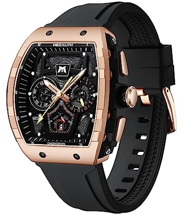 MEGALITH Herrenuhr Schwarz Militär Sportlich Chronographen Armbanduhr Herren Groß Wasserdicht Analog Quarz Uhr Herren Lässig Designer Uhren fur Männer Rubber Datum Leuchtend Geschenke für Männer