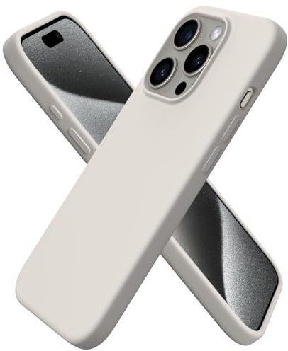 ORNARTO Compatible with iPhone 15 Pro Case 6.1, Slim Liquid Silicone 3 Layers Full Covered Soft Gel Rubber 15 Pro iPhone Case Cover 6.1 inch-Stone Grey