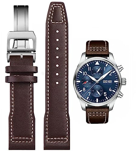 HEYOZURY Uhrenarmband für IWC Watch 20mm 21mm Ersatzband aus echtem Leder Schwarz Blau Braun Ersatz Armband Strap Original for Für IWC Pilot-Serie für Männer