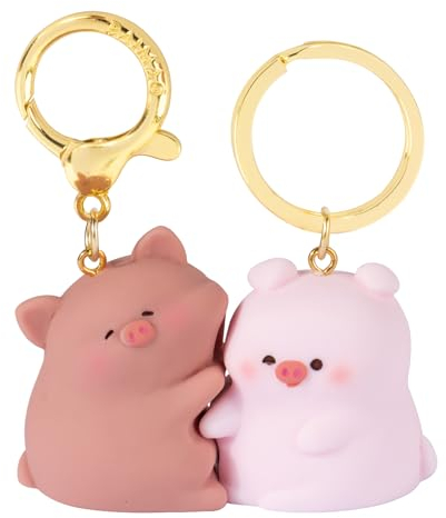 BETESSIN 2x Glücksschwein Schlüsselanhänger Glücksschweinchen Glücksbringer Schweinchen Anhänger Mini Figuren Schweine Weihnachten Geschenke Neujahr Silvester Valentinstag Adventskalender Füllung